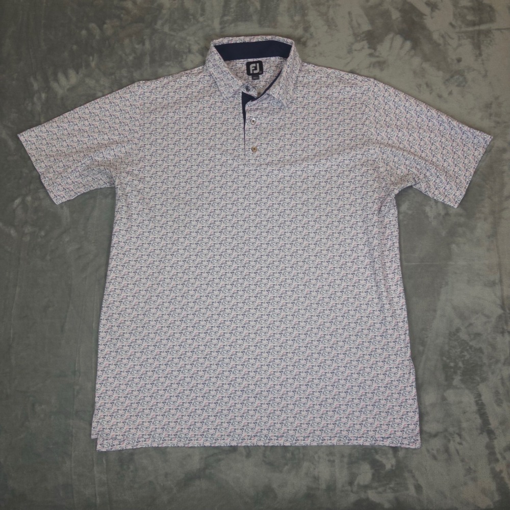 FootJoy Polo Shirt Mens XL White Golf Print Short Sleeve Lisle Performance Golf